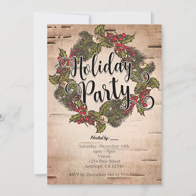 Convite Vintage Rustic Birtic Holiday Party (Frente)