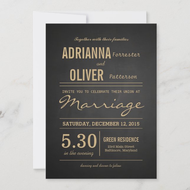 Convite Vintage Rustic Chalkboard Wedding Script (Frente)