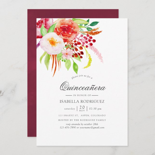 Convite Vintage Rustic Charm Floral Quinceañera (Frente/Verso)