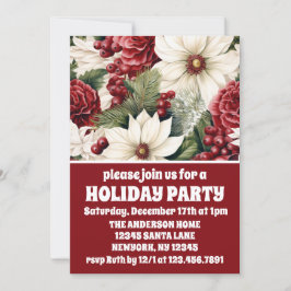 Convite Vintage Rustic Christmas Flowers Foliday Party