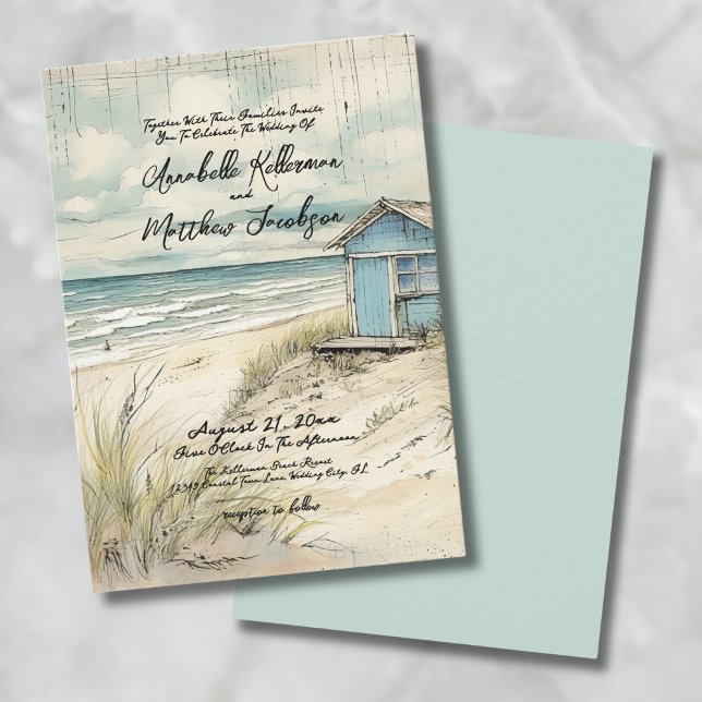Convite Vintage Rustic Elegant Coastal Beach Wedding (Vintage Rustic Elegant Coastal Beach Wedding Invitation )
