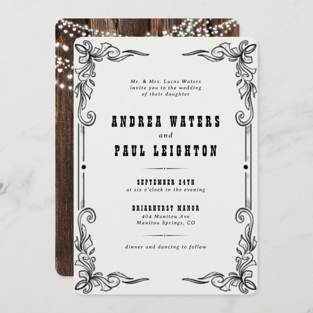 Convite Vintage Rustic Elegant Wedding (Frente/Verso)