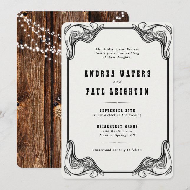 Convite Vintage Rustic Elegant Wedding (Frente/Verso)