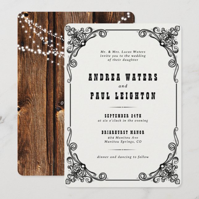 Convite Vintage Rustic Elegant Wedding (Frente/Verso)