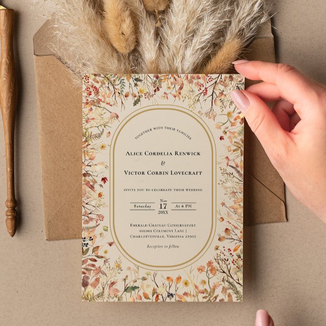 Convite Vintage Rustic Fall Beige Wedding (Criador carregado)