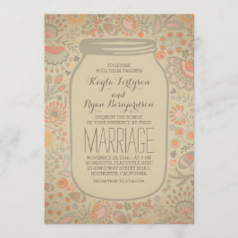 Convite Vintage Rustic Floral Mason Jar Wedding