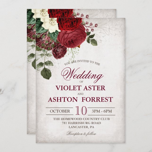 Convite Vintage Rustic Floral Weditation (Frente/Verso)