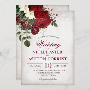 Convite Vintage Rustic Floral Weditation