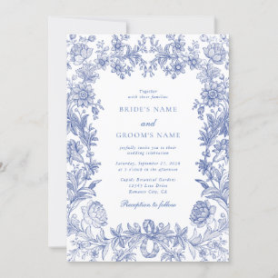 Convite Vintage Rustic French Blue Floral Casamento