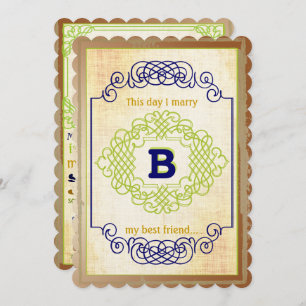 Convite Vintage Rustic Medieval Blue Copper e Green