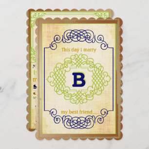 Convite Vintage Rustic Medieval Blue Copper e Green