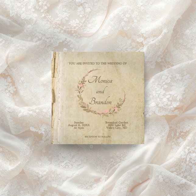 Convite Vintage rustic old paper floral casamento (Criador carregado)