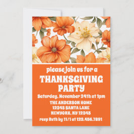 Convite Vintage Rustic Orange Autumn Flowers Ação de Graça