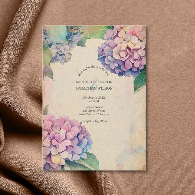 Convite Vintage Rustic Pastel Hydrangea Flower (Pastel Hydrangea vintage paper background)