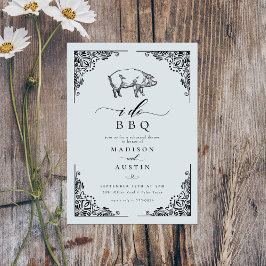 Convite Vintage Rustic Pig I Do CHURRASCO Janto De Ensaio