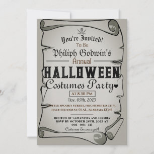 Convite Vintage Rustic Pirates Festa de Figurino de Hallow