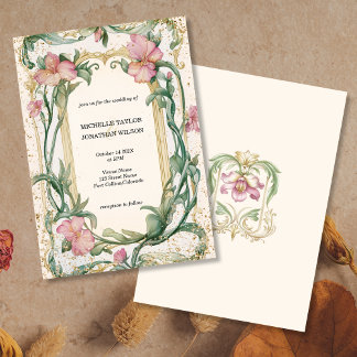 Convite Vintage Rustic Retro Art Nouveau Botânico Floral