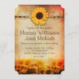 Convite Vintage Rustic Sunflower Country Casamento Convida