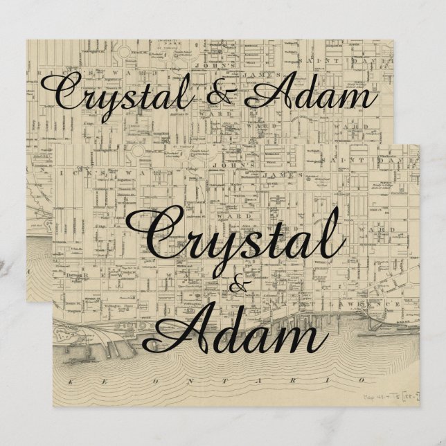 Convite Vintage Rustic Toronto Map Weditation (Frente/Verso)