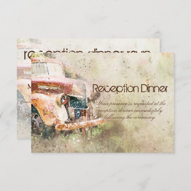Convite Vintage Rustic Truck Reception Janto RSVP Entree (Frente/Verso)