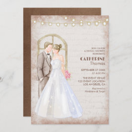 Convite Vintage Rustic Watercolor Lights Romântica String