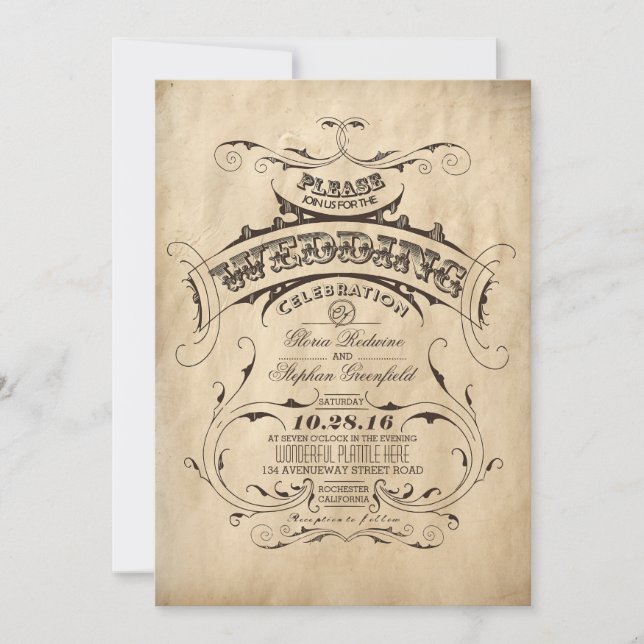 Convite Vintage Rustic Weditation (Frente)