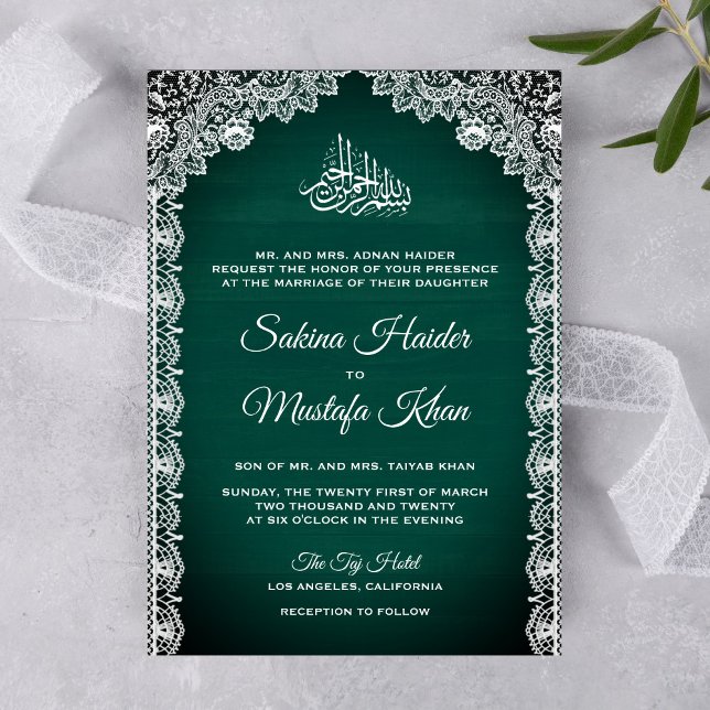 Convite Vintage Rústico Renda Verde Turquesa Casamento Isl (Criador carregado)