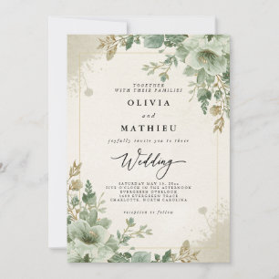 Convite Vintage Sage Green Botanical Floral Wedding
