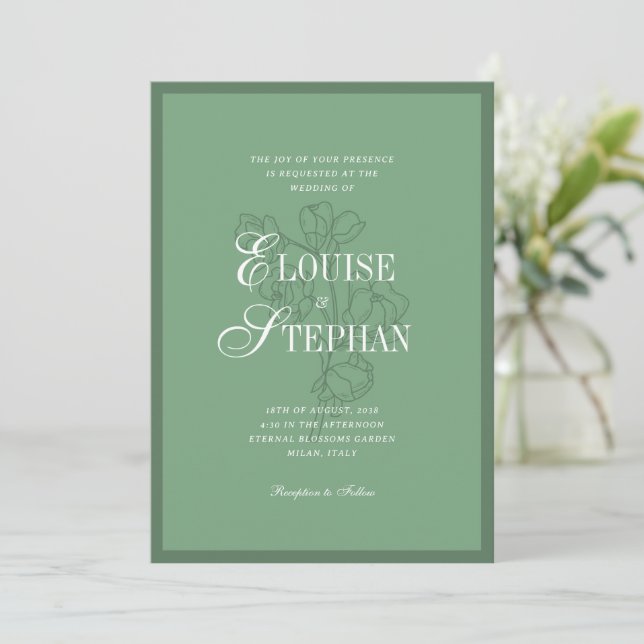 Convite Vintage Sage Green Botanical Luxe Garden Wedding (Em pé/Frente)