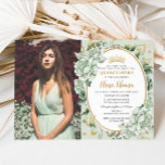 Convite Vintage Sage Green Floral Butterflies Quinceañera<br><div class="desc">Personalize este vintage chic red floral Quinceañera / Fotografia de 16 anos feita com facilidade e rapidez. Basta clicar no botão personalizar para editar os textos, alterar as fontes e as cores das fontes. Apresentando flores verdes, borboletas e um espaço oval cortado com cores aquáticas moles, para colocar todos os...</div>