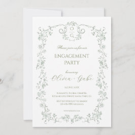 Convite Vintage Sage Green French Floral Engagement Party