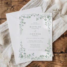 Convite Vintage Sage Green French Floral Wedding
