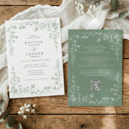 Convite Vintage Sage Green Toile French Floral Wedding