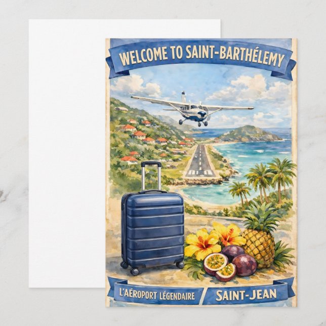 Convite Vintage Saint-Barthélemy Airport / (Frente/Verso)
