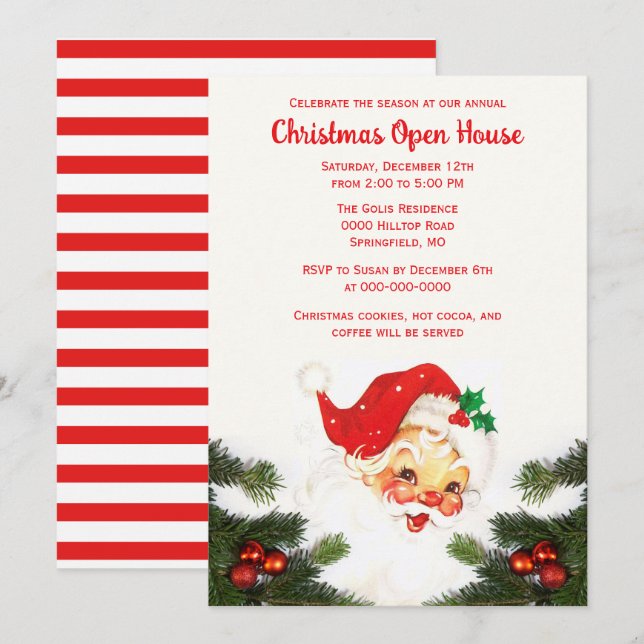 Convite Vintage Santa Claus Natal Casa Aberta (Frente/Verso)