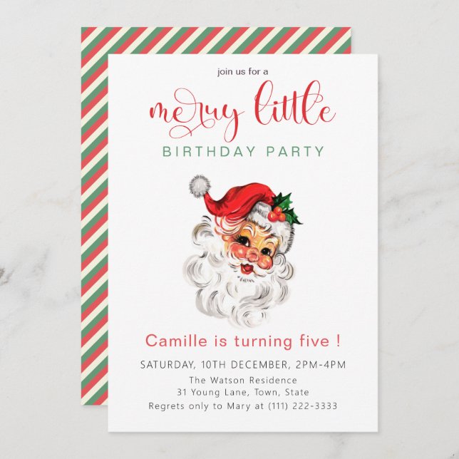 Convite  Vintage Santa Holiday Birthday (Frente/Verso)