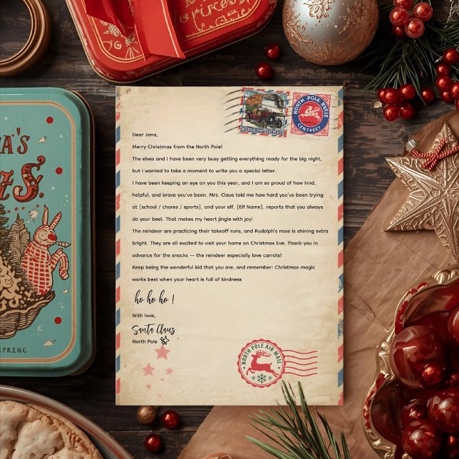 Convite Vintage Santa Letter Template | Personalized North (Criador carregado)