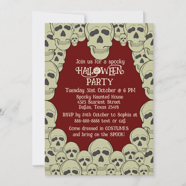 Convite Vintage Scary Skull Halloween Party (Frente)