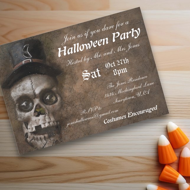 Convite Vintage Scary Skull Halloween Party (Criador carregado)
