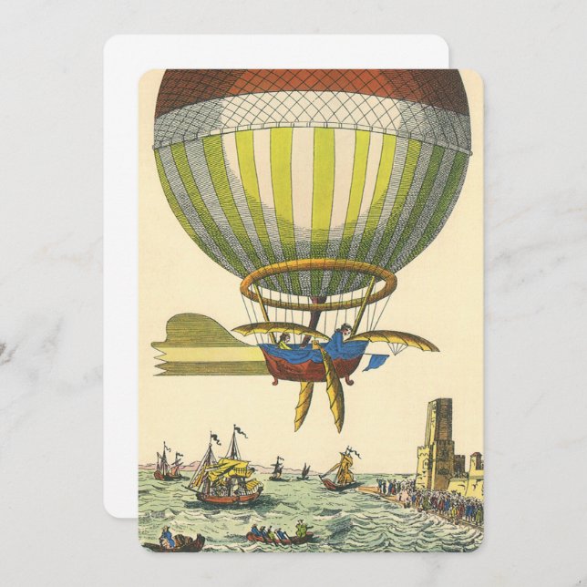 Convite Vintage Science Fiction Hot Air Balon Dirigible (Frente/Verso)