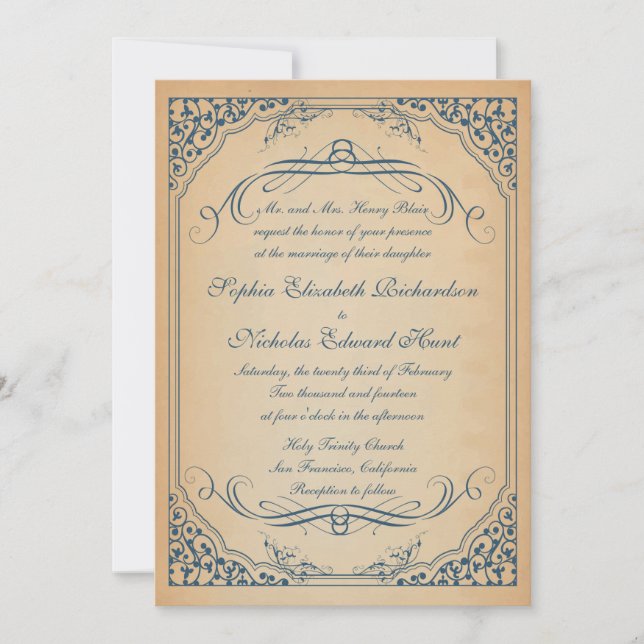 Convite Vintage Scrolls Frame Wedding (Frente)