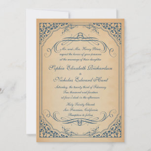 Convite Vintage Scrolls Frame Wedding