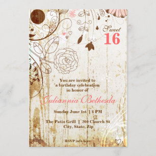 Convite Vintage Shabby Chic Floral Sweet 16