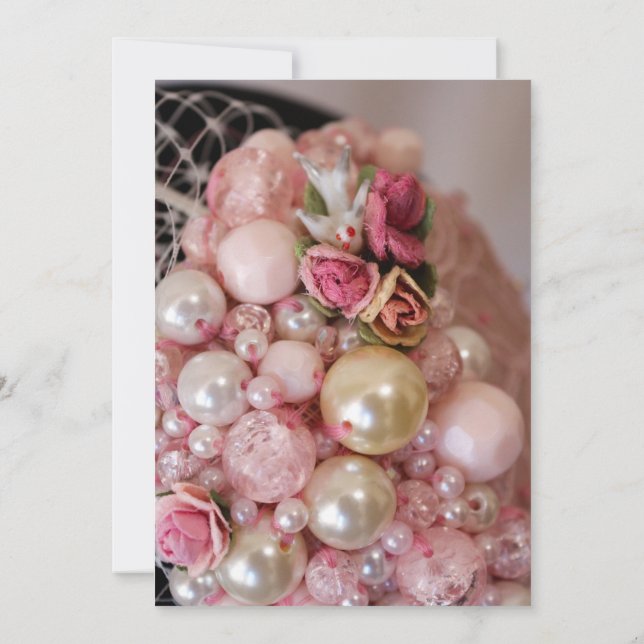 Convite Vintage Shabby Chic Pink Beads & Fabric Roses  (Verso)