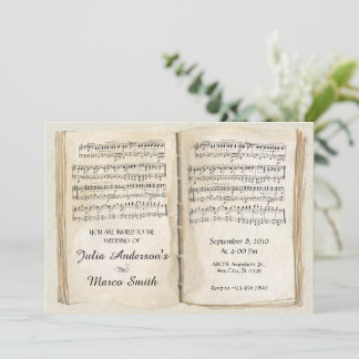 Convite vintage sheet de livros de música casamento