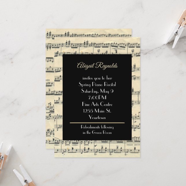 Convite Vintage Sheet Music For Piano Considerando (Frente/Verso In Situ)