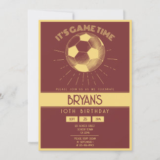 Convite Vintage Simples - Aniversário do Futebol Dourado
