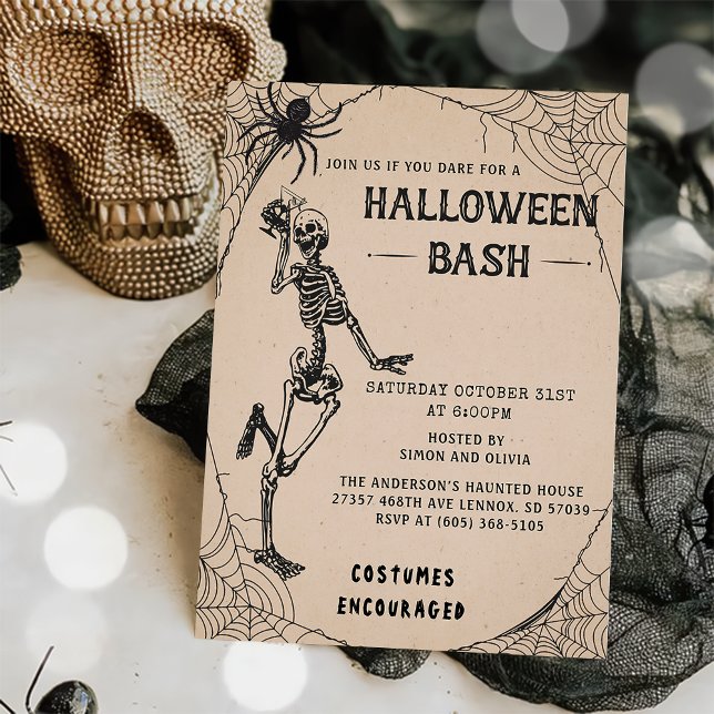 Convite Vintage Skeleton Adulto Festa de Halloween Bash (Criador carregado)