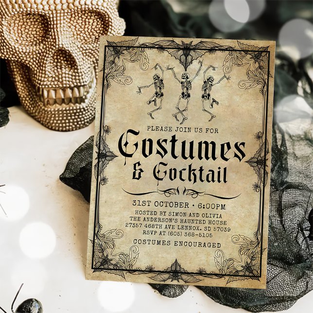 Convite Vintage Skeleton Costumes & Cocktail Halloween (Criador carregado)