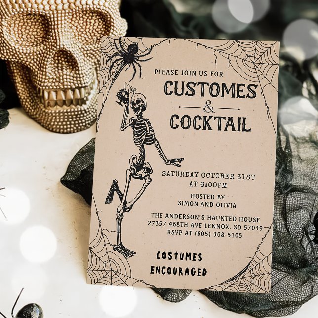 Convite Vintage Skeleton Halloween Costumes & Coctail (Criador carregado)